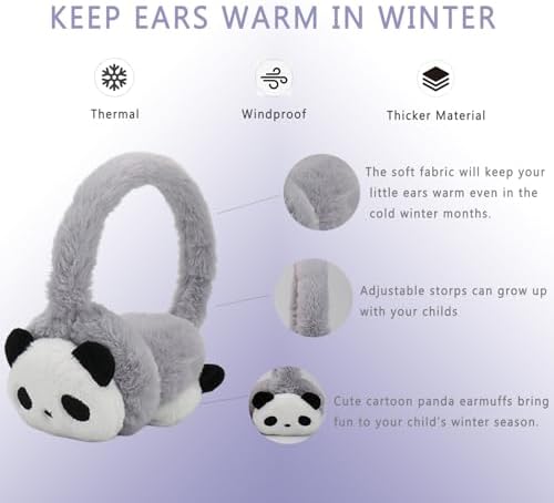 Kids Winter Plush Warm Earmuffs Girls Boys Cute Panda Faux Fur Ear Warmers Soft Fleece Thermal Earflaps Ears Protector Children Cold Weather Warm Ear Covers Earmuffs Xmas Gift Winter Birthday Gift