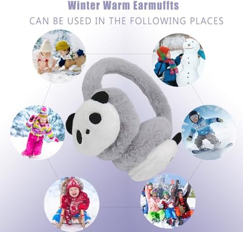 Kids Winter Plush Warm Earmuffs Girls Boys Cute Panda Faux Fur Ear Warmers Soft Fleece Thermal Earflaps Ears Protector Children Cold Weather Warm Ear Covers Earmuffs Xmas Gift Winter Birthday Gift