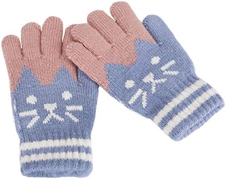 Kids Winter Soft Warm Knitted Gloves Mittens Cat Looking Thermal Full Finger Wrist Gloves Handwear Elastic Handwarmer Snowboard Skiing Winter Outdoor Costume Children 3-7 Years Old