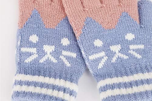 Kids Winter Soft Warm Knitted Gloves Mittens Cat Looking Thermal Full Finger Wrist Gloves Handwear Elastic Handwarmer Snowboard Skiing Winter Outdoor Costume Children 3-7 Years Old