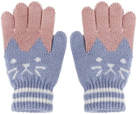 Kids Winter Soft Warm Knitted Gloves Mittens Cat Looking Thermal Full Finger Wrist Gloves Handwear Elastic Handwarmer Snowboard Skiing Winter Outdoor Costume Children 3-7 Years Old