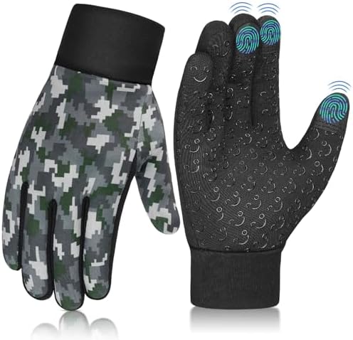Kids Winter Sports Thermal Gloves - Cycling Boys Touchscreen Windproof Warm Anti-Slip Children Girls Age 4-12 Years For Bike Mitts Riding Running Football Warm Outdoor Hiking Walking Ski Camouflage