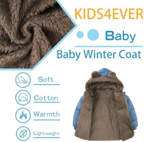 Kids4ever Baby Toddler Winter Fleece Coat Boys Girls Cute Bear Ear Hooded Jackets With Pockets 6 Months-5 Years
