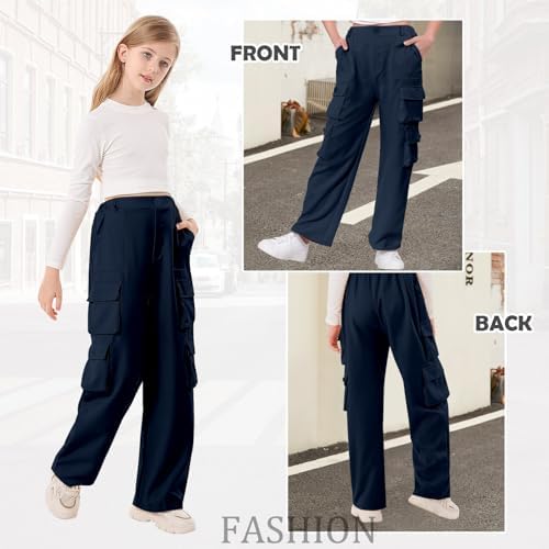 Kids4ever Girls Cargo Trousers Elasticated Waist Baggy Pants With Multi Pockets For 7-15 Years Kids