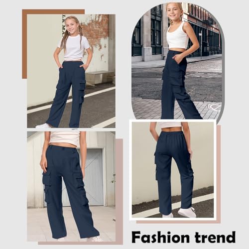 Kids4ever Girls Cargo Trousers Elasticated Waist Baggy Pants With Multi Pockets For 7-15 Years Kids
