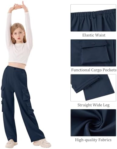 Kids4ever Girls Cargo Trousers Elasticated Waist Baggy Pants With Multi Pockets For 7-15 Years Kids