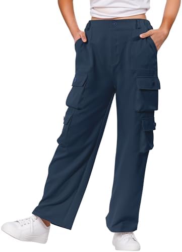 Kids4ever Girls Cargo Trousers Elasticated Waist Baggy Pants with Multi Pockets for 7-15 Years Kids