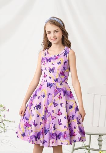 Kids4ever Girls Dresses Sleeveless Sundress 3D Print Round Neck A-line Swing Pleated Dress Mermaid Galaxy Party Princess Birthday Dress 4-12 Years