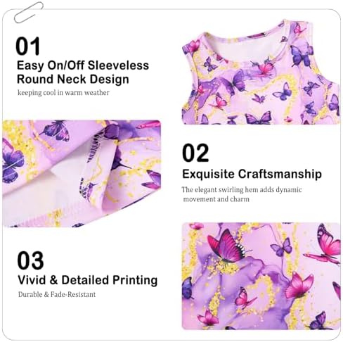 Kids4ever Girls Dresses Sleeveless Sundress 3D Print Round Neck A-line Swing Pleated Dress Mermaid Galaxy Party Princess Birthday Dress 4-12 Years