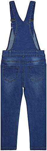 KIDSCOOL SPACE Boys Denim Overalls Ripped Holes Elastic Band Inside Jeans Workwear Blue 6-14 Years