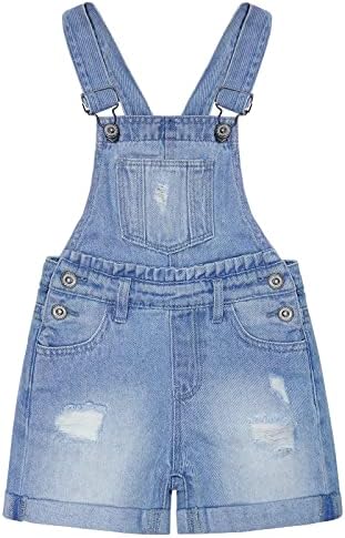 KIDSCOOL SPACE Little Big Kids Cute Jeans Shorts Ripped Folded Hem Adjustable Straps Summer Denim Shortalls