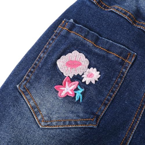 KIDSCOOL SPACE Little Girl Embroidered Jeans Big Girls Elastic Waist Denim Bottom Trousers