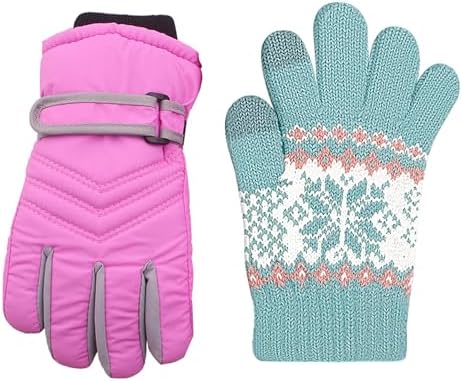 kimmyku 2Pairs Kids Boy Girls Winter Snowproof Waterproof Snow Ski Gloves Mittens Thermal Warm 2Pairs buye one get 1 free