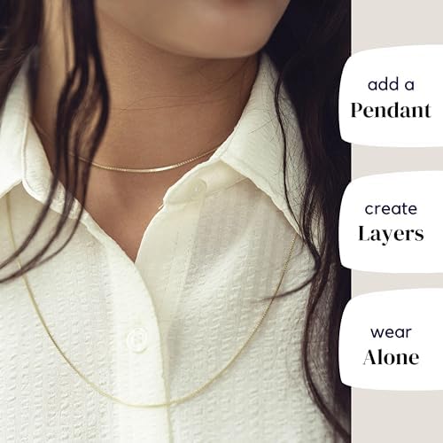 KISPER 24k Gold Over Stainless Steel 1.2mm Thin Box Chain Necklace