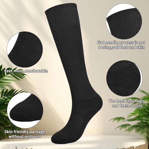 KOOOGEAR 3 Pairs Kids Football Socks Black White Long Sports Sock Youth Comfortable Cushioned Trainer Socks For Hockey Football Rugby 5-12 Years