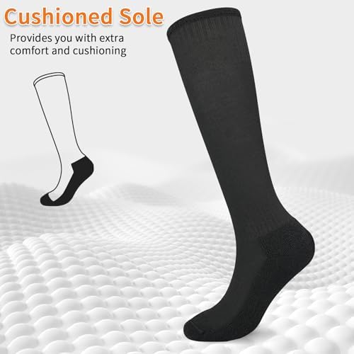 KOOOGEAR 3 Pairs Kids Football Socks Black White Long Sports Sock Youth Comfortable Cushioned Trainer Socks For Hockey Football Rugby 5-12 Years