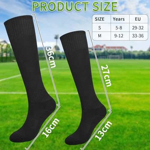 KOOOGEAR 3 Pairs Kids Football Socks Black White Long Sports Sock Youth Comfortable Cushioned Trainer Socks For Hockey Football Rugby 5-12 Years