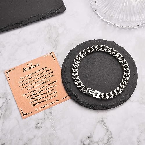 KORAS Dad Son Grandson Gifts Cuban Chain Bracelet For Grandad Uncle Nephew Brother Soulmate Stainless Steel Bracelet Gifts For Men Perfect Fathers Day Birthday Graduation Christmas Presents