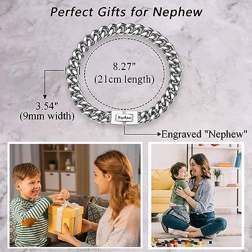 KORAS Dad Son Grandson Gifts Cuban Chain Bracelet For Grandad Uncle Nephew Brother Soulmate Stainless Steel Bracelet Gifts For Men Perfect Fathers Day Birthday Graduation Christmas Presents