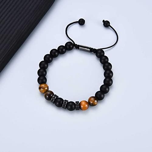 KORAS Gifts For Men Boys Boyfriend Husband Bracelet Tiger Eye Bracelet For Dad Grandad Son Uncle Brother Beads Bracelet Present For Birthday Fathers Day Christmas Valentines Day
