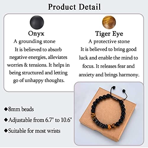 KORAS Gifts For Men Boys Boyfriend Husband Bracelet Tiger Eye Bracelet For Dad Grandad Son Uncle Brother Beads Bracelet Present For Birthday Fathers Day Christmas Valentines Day