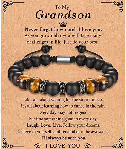 KORAS Gifts for Men Boys Boyfriend Husband Bracelet Tiger Eye Bracelet for Dad Grandad Son Uncle Brother Beads Bracelet Present for Birthday Fathers Day Christmas Valentines Day