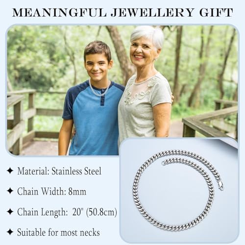 KORAS Mens Gifts For Him Husband Boyfriend Soulmate Teenage Boy Gifts For Son Grandson 8mm Cuban Chain Necklace Valentines Gifts For Him Jewellery Presents For Birthday Christmas Anniversary