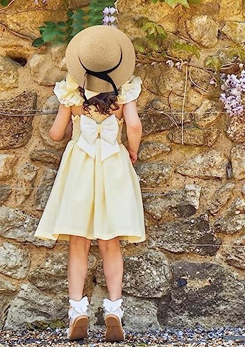 KorhLeoh Girls Straw Sun Hat Floppy Wide-Brim Summer Beach Hat With Bow 2-17t