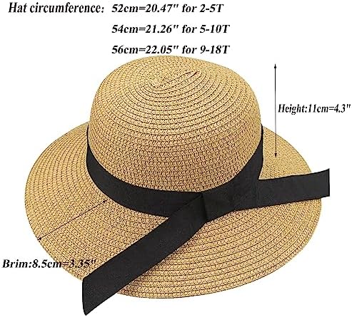 KorhLeoh Girls Straw Sun Hat Floppy Wide-Brim Summer Beach Hat With Bow 2-17t