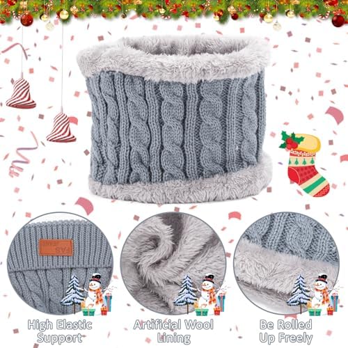 Kunoli 3pcs Kids Beanie Hat Scarf Gloves Set Knit Bobble Cap Fleece Lined Neck Warmer Winter Outdoor Sports Crochet Thermal Accessories For Children Toddler Boys Girls Aged 1-6 Years Old