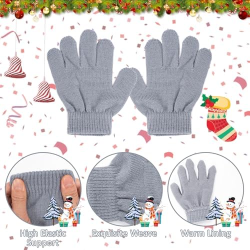 Kunoli 3pcs Kids Beanie Hat Scarf Gloves Set Knit Bobble Cap Fleece Lined Neck Warmer Winter Outdoor Sports Crochet Thermal Accessories For Children Toddler Boys Girls Aged 1-6 Years Old