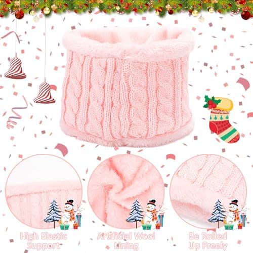 Kunoli 3pcs Kids Beanie Hat Scarf Gloves Set Knit Bobble Cap Fleece Lined Neck Warmer Winter Outdoor Sports Crochet Thermal Accessories For Children Toddler Boys Girls Aged 1-6 Years Old