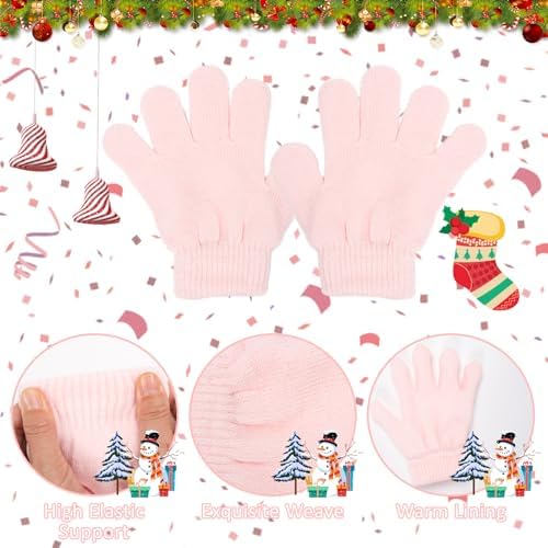 Kunoli 3pcs Kids Beanie Hat Scarf Gloves Set Knit Bobble Cap Fleece Lined Neck Warmer Winter Outdoor Sports Crochet Thermal Accessories For Children Toddler Boys Girls Aged 1-6 Years Old