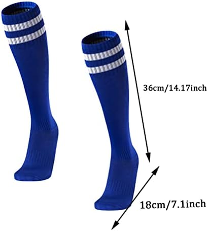 Kuou 2 Pairs Kids Football Socks 2 Colors Childrens Unisex Anti-slip Towel Bottom Socks Long Soccer Breathable Sock For Rugby Hockey Running Or Training (White Blue) Children Aged 5-12 18x 36cm