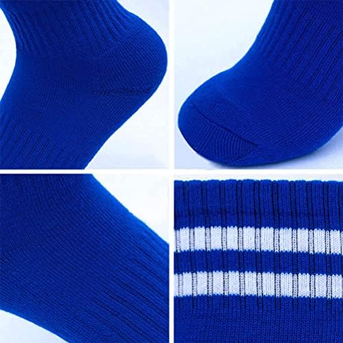 Kuou 2 Pairs Kids Football Socks 2 Colors Childrens Unisex Anti-slip Towel Bottom Socks Long Soccer Breathable Sock For Rugby Hockey Running Or Training (White Blue) Children Aged 5-12 18x 36cm