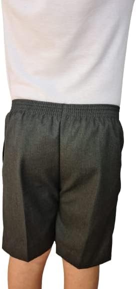 L S U Boys Kids Full Elasticated Pull-UP-Shorts Summer School Uniform Grey/Black (NO Zip/Clip)
