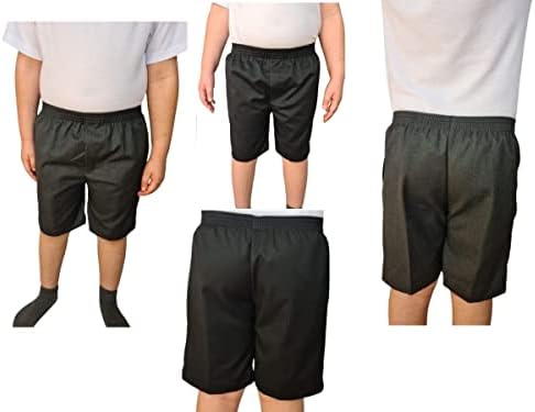 L S U Boys Sturdy FIT Full Elasticated Pull UP Summer School Shorts Black/Grey