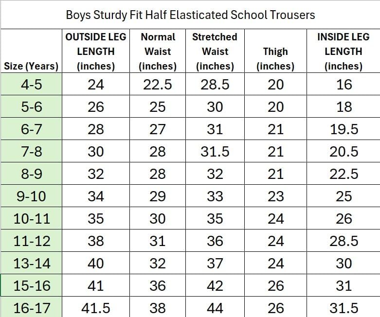 L S U Boys Sturdy Fit Half Elasticated Pull Up Generous Fit School Trousers Kid Plus Fit Half Elastic Pull On Trousers