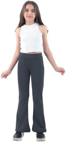 L S U Girls School Trousers Pull Up Bootleg Style Elasticated Waist Finely Stitched Ribbed Strtetch Fabric Black Long Length
