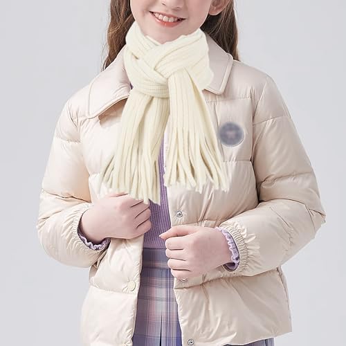 LA HUATE Kids Wool Knit Tassel Scarf Autumn Winter Neck Warmer Solid Color Warm Neckerchiefs