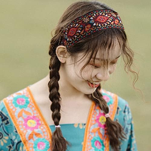LAANCOO Vintage Headband Wide Embroidery Hair Band Retro Ethnic Headdress For Women Girl Retro Wide Head Wraps