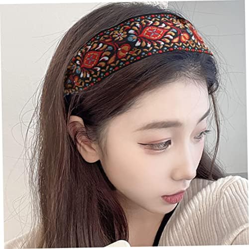 LAANCOO Vintage Headband Wide Embroidery Hair Band Retro Ethnic Headdress For Women Girl Retro Wide Head Wraps