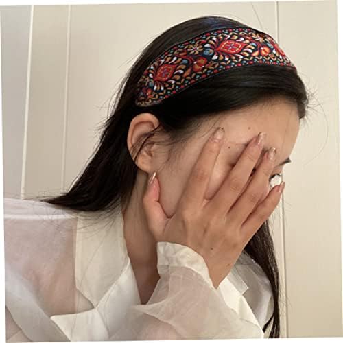 LAANCOO Vintage Headband Wide Embroidery Hair Band Retro Ethnic Headdress For Women Girl Retro Wide Head Wraps