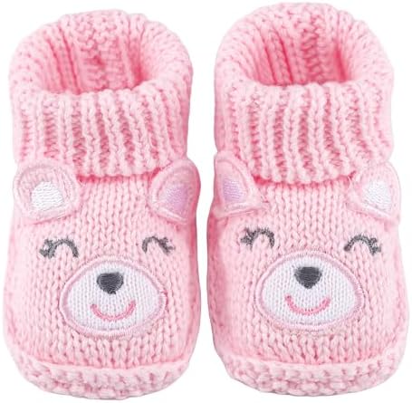 LACOFIA 2 Pairs Newborn Knitted Booties Soft Baby Boys Girls Bootees 0-3 Months