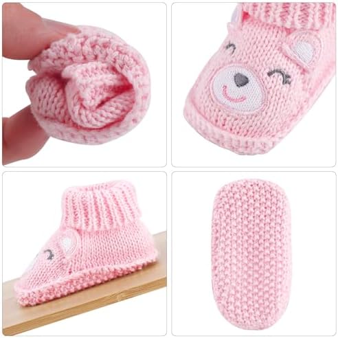 LACOFIA 2 Pairs Newborn Knitted Booties Soft Baby Boys Girls Bootees 0-3 Months