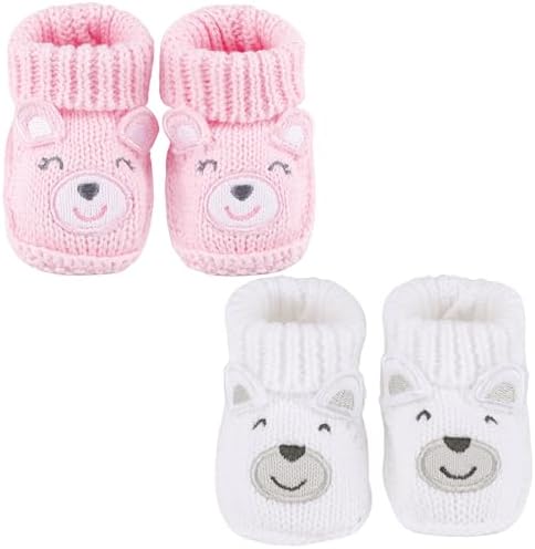 LACOFIA 2 Pairs Newborn Knitted Booties Soft Baby Boys Girls Bootees 0-3 Months