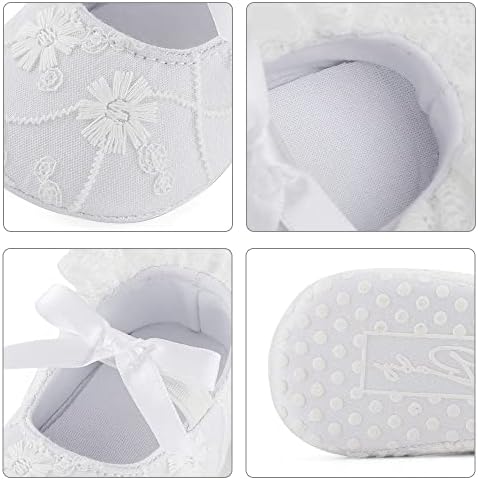 LACOFIA Baby Girls Christening Shoes Bowknot Infant Crib Shoes Anti-Slip Soft Sole Prewalkers