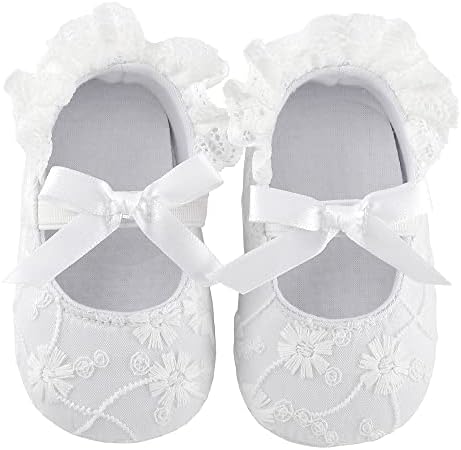 LACOFIA Baby Girls Christening Shoes Bowknot Infant Crib Shoes Anti-Slip Soft Sole Prewalkers