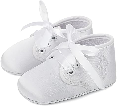 LACOFIA Newborn Baby Boys Girls Christening Baptism Shoes White Soft Sole Crib Shoes Prewalkers
