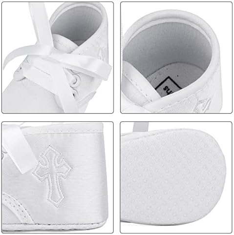 LACOFIA Newborn Baby Boys Girls Christening Baptism Shoes White Soft Sole Crib Shoes Prewalkers